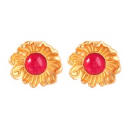 ( red)fashion retro temperament Alloy embed resin flowers earrings woman occidental style flowers ear stud