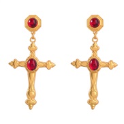( red)fashion retro Alloy embed resin cross earrings lady occidental style Bohemia earringearrings