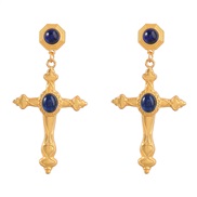 ( blue)fashion retro Alloy embed resin cross earrings lady occidental style Bohemia earringearrings