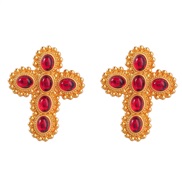 ( red)fashion retro Alloy embed resin cross earrings lady occidental style Bohemia Nation Earring