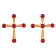 ( red)fashion retro Alloy embed resin cross earrings lady occidental style Bohemia Nation Earring
