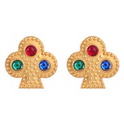 ( Golden color)fashion retro personality plum flower Alloy embed resin geometry earrings woman occidental style ear stu
