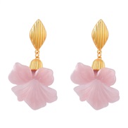 ( Pink)fashion medium rhombus Alloy resin flowers earrings woman occidental style trend Bohemia