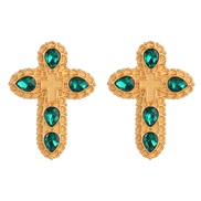 ( green)fashion retro Alloy diamond drop Rhinestone cross earrings woman occidental style temperament Bohemia