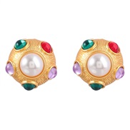 ( Color)fashion half medium embed resin imitate Pearl earrings lady occidental style retro ear stud