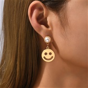 ( Gold)occidental style trend samll geometry hollow earrings woman ins creative Round Metal Pearl earring