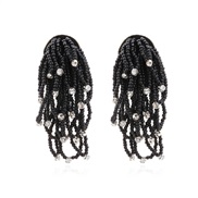 ( black)occidental style exaggerating Bohemia handmade beads beads Rhinestone tassel earrings fashion retro medium long
