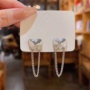 (A551silvery )Korea super temperament long style tassel love earrings silver embed zircon ear stud Earring