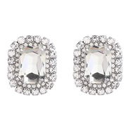 ( Silver)earrings super claw chain square Alloy diamond glass diamond geometry ear stud woman occidental style earrings
