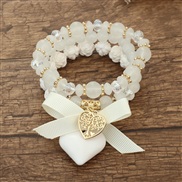 (BZ1771baise) occidental style Bohemia flowers bow Peach heart pendant beads woman bracelet set