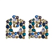 ( Blue color)occidental style personality trend Alloy Rhinestone earrings woman geometry Earring woman exaggerating high