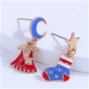 fashion sweet conciseOL Moon and stars christmas  christmas asymmetry personality ear stud