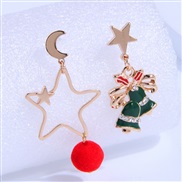 fashion sweetOL Five-pointed star  christmas tree asymmetry temperament personality ear stud