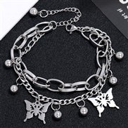fashion concise stainless steel concise butterfly personality Double layer temperament bracelet