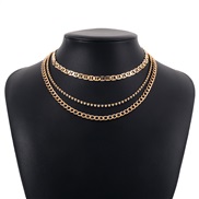 ( Gold) retro wind multilayer chain  exaggerating Metal Street Snap geometry Rhinestone necklace