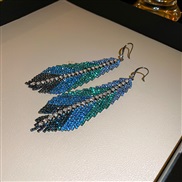 (  blue)occidental style exaggerating diamond feather leaves unique samll earrings temperament Earring woman