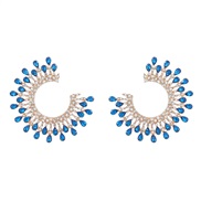 ( blue)earrings fashion colorful diamond Word Alloy diamond sun flower earrings womanins exaggerating flowers ear stud