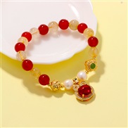 (red yellow )temperament agate bracelet woman high bag gold zircon sun flower Pearl