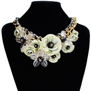 (9 white)color flowers gem pendant rope weave necklace short clavicle exaggerating