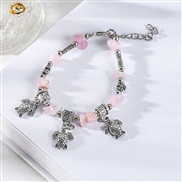 ( Pink Bracelet) occidental style natural crystal gravel elasticity bracelet  pendant Colorful gravel bracelet woman