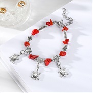 ( red Bracelet) occidental style natural crystal gravel elasticity bracelet  pendant Colorful gravel bracelet woman
