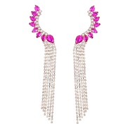 ( rose Red)earrings super claw chain Alloy diamond long style tassel earrings woman occidental style banquet Earring