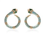 ( blue)Korean style fashion gilded earrings  brief geometry snake earrings F