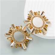 ( champagne)occidental style  Alloy embed Rhinestone Earring hollow exaggerating earrings woman samll creative earring 