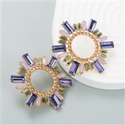 ( pink and purple )occidental style  Alloy embed Rhinestone Earring hollow exaggerating earrings woman samll creative e