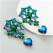 ( green)ins creative long style heart-shaped earrings woman Alloy embed colorful diamond geometry high earrings