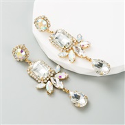 ( white)occidental style creative long style geometry earrings woman Alloy embed colorful diamond temperament high earr