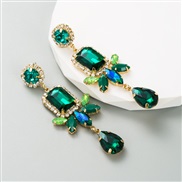 ( green)occidental style creative long style geometry earrings woman Alloy embed colorful diamond temperament high earr
