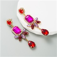 ( red)occidental style creative long style geometry earrings woman Alloy embed colorful diamond temperament high earring