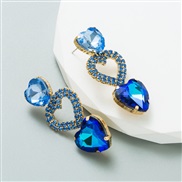 ( blue)ins Korean style long style love earring  Alloy embed color Rhinestone fashion exaggerating earrings woman