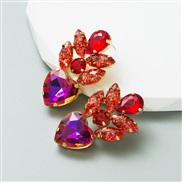 ( rose Red) occidental styleins Alloy exaggerating embed glass diamond high heart-shaped earrings super Earring