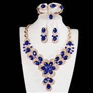 ( blue)  occidental style exaggerating crystal flowers gem necklace four woman