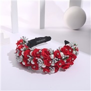 ( red)occidental style crystal Headband flowers Modeling width Headband retro head Korean style fashion
