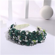 ( green)occidental style crystal Headband flowers Modeling width Headband retro head Korean style fashion