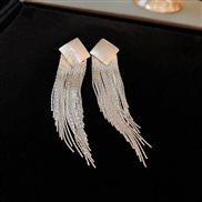( Silver needle  Silverrhombus )silver love square Metal tassel earrings occidental style exaggerating high ear stud sa