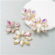 (AB color) ins earrings exaggerating Alloy color Rhinestone sun flower silver Earring high earring