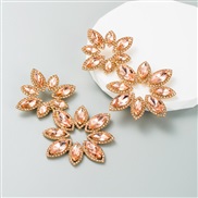 ( champagne) ins earrings exaggerating Alloy color Rhinestone sun flower silver Earring high earring