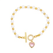 ( Pink)Pearl bracelet woman occidental styleins fashion zircon love samll all-PurposeO buckle bracelet womanbrj