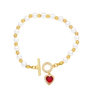 ( red)Pearl bracelet woman occidental styleins fashion zircon love samll all-PurposeO buckle bracelet womanbrj