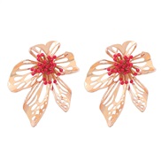 ( red)autumn fashion trend hollow Alloy flowers Acrylic flower occidental style earrings woman retro elegant Earring