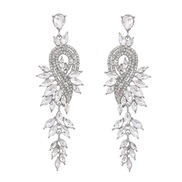 ( Silver)earrings fashion Alloy diamond Rhinestone geometry leaves colorful diamond earrings woman occidental style Ear