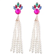 ( Color)earrings occidental style exaggerating Alloy diamond flowers long style imitate Pearl tassel earrings woman sup