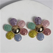 ( Color Gold)occidental style style color Rhinestone flowers earrings silver fully-jewelled petal ear stud Earring woma