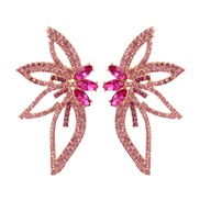 ( Pink)creative big earrings flowers flowers Alloy diamond ear stud personality temperament womanearrings