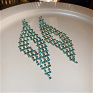 ( Silver needle  green)silver diamond rhombus earrings occidental style exaggerating geometry ear stud samll fas