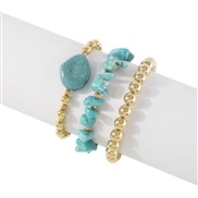 ( Gold+ blue)Bohemian style leisure elasticity  color stone resin personality samll creative bracelet